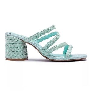 NWOT Blue Woven Strappy Heels Sandals